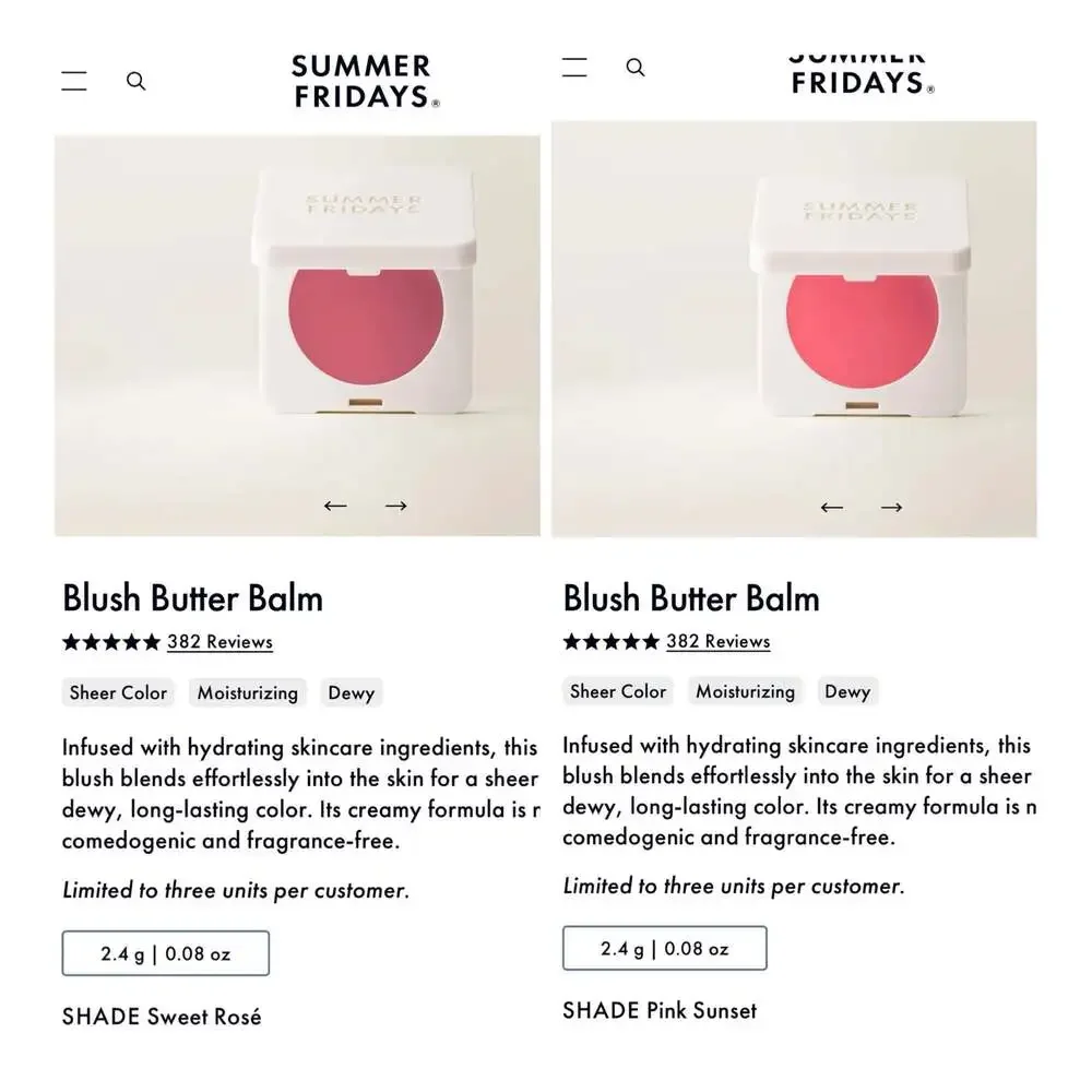 2 Summer Fridays Blush Butter Balm Duo in Pink Sunset and Sweet Rosé